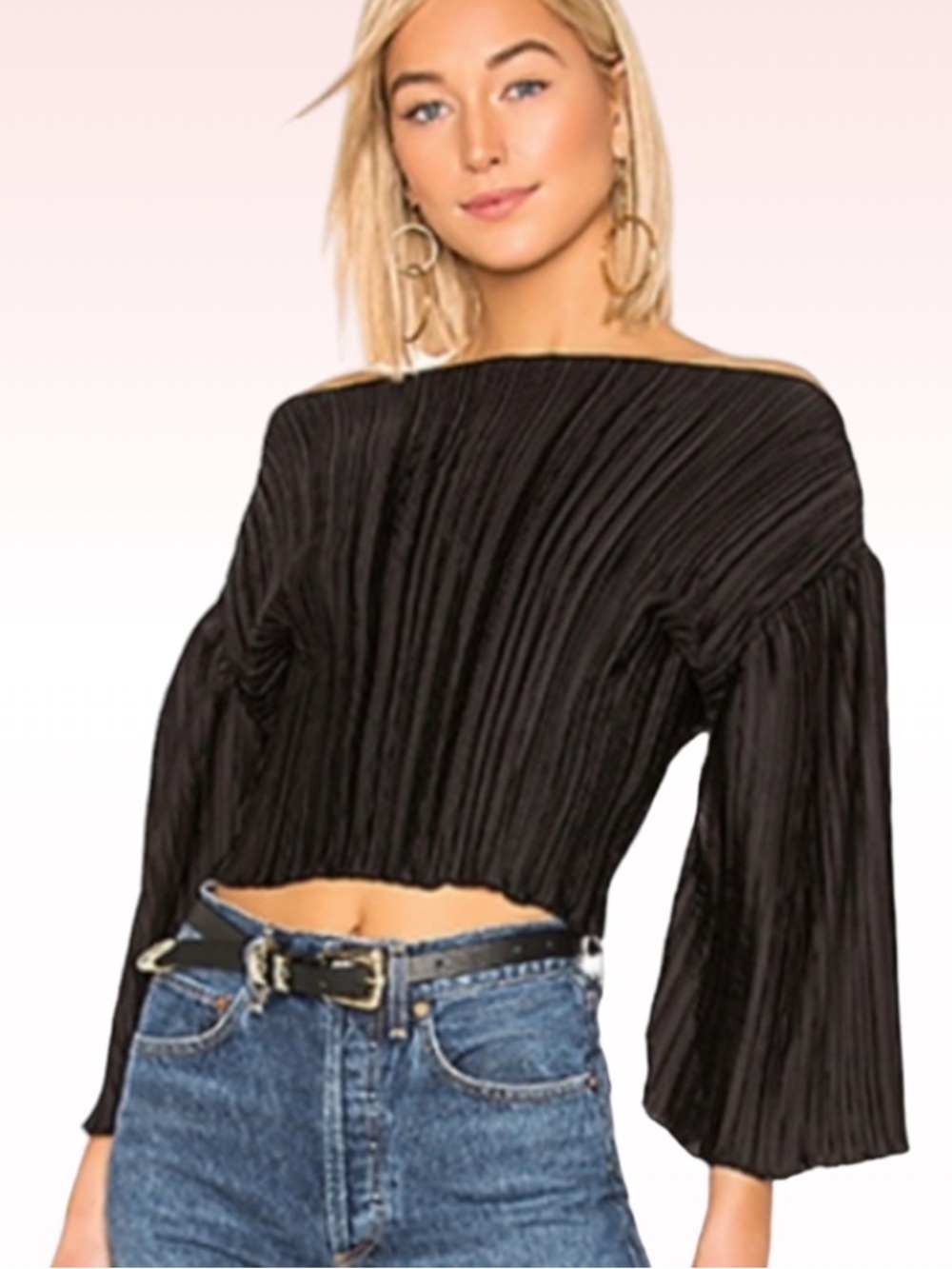 HOUSE OF HARLOW 1960 X Revolve Selma Black Pleated Top (Sz S)